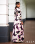 Crisscross Detail Long Dress in Printed Polyester 59712
